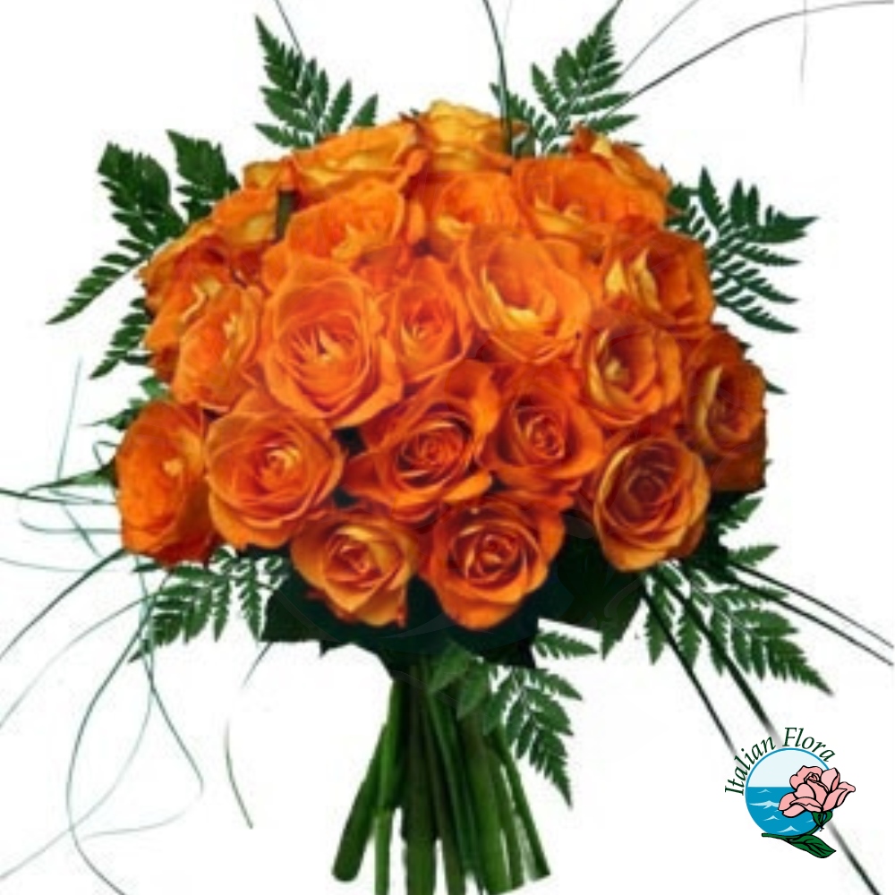 Bouquet di rose arancio, con consegna a domicilio del mazzo
