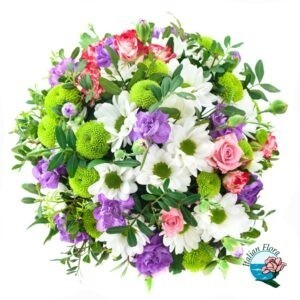 Bouquet di fiori bianchi rosa e viola