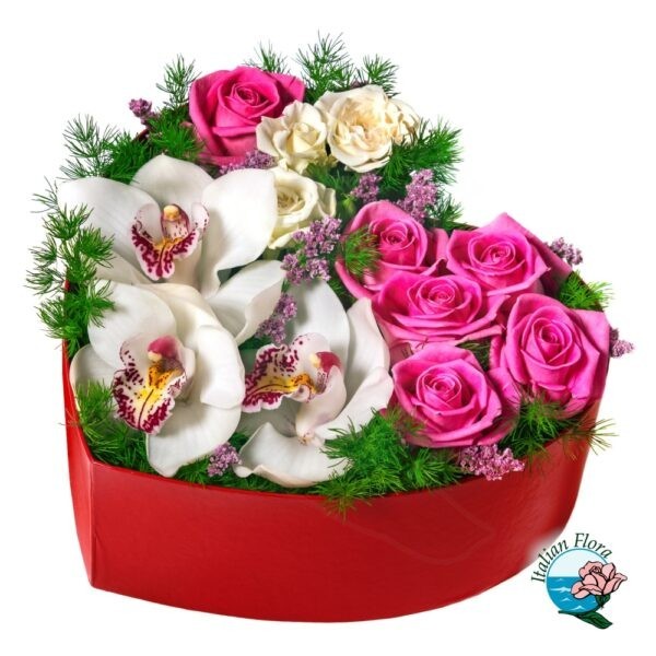 Flower box con rose e orchidee