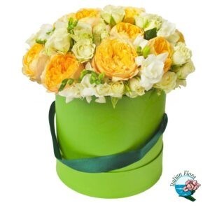 Flower box di rose bianche e arancio