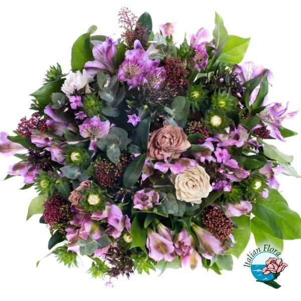 Bouquet funebre con fiori viola